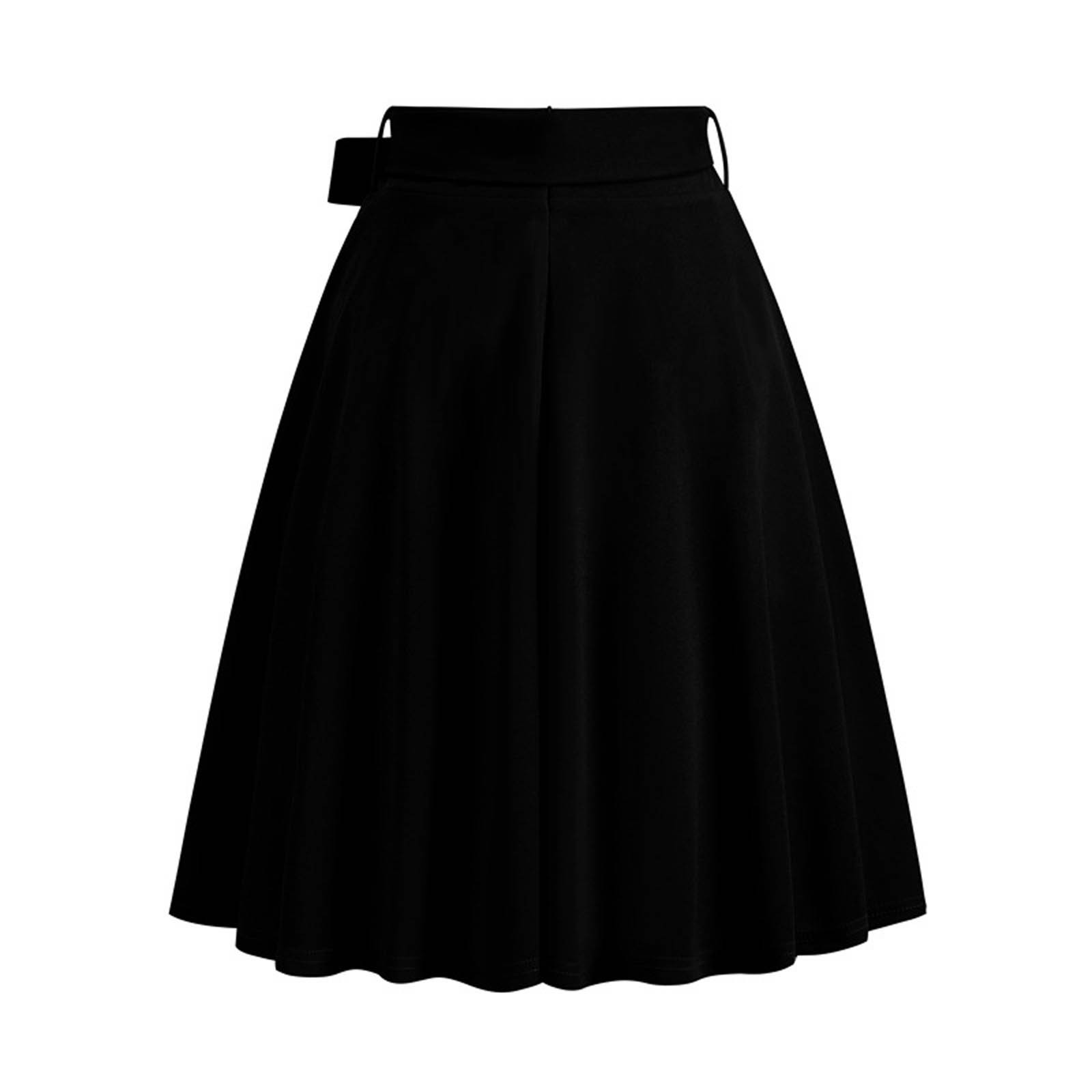 thumbnail image 4 of Falda elegante retro de color liso con cinturón para mujer: falda con bolsillos y corte en A, poliéster, lavado a mano en frío, para fiestas formales y ropa escolar, 4 of 4
